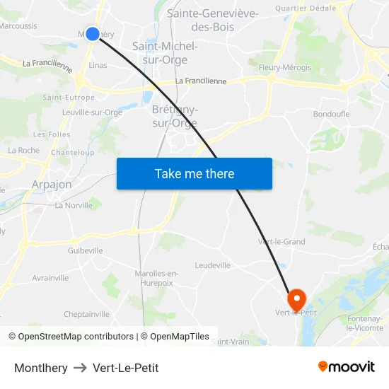 Montlhery to Vert-Le-Petit map