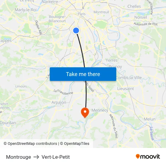 Montrouge to Vert-Le-Petit map