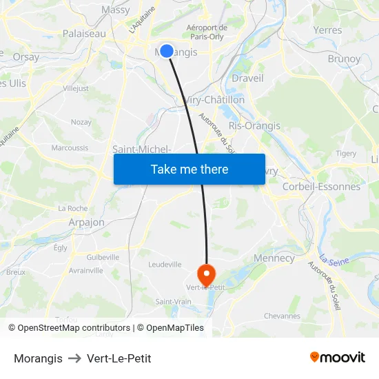 Morangis to Vert-Le-Petit map