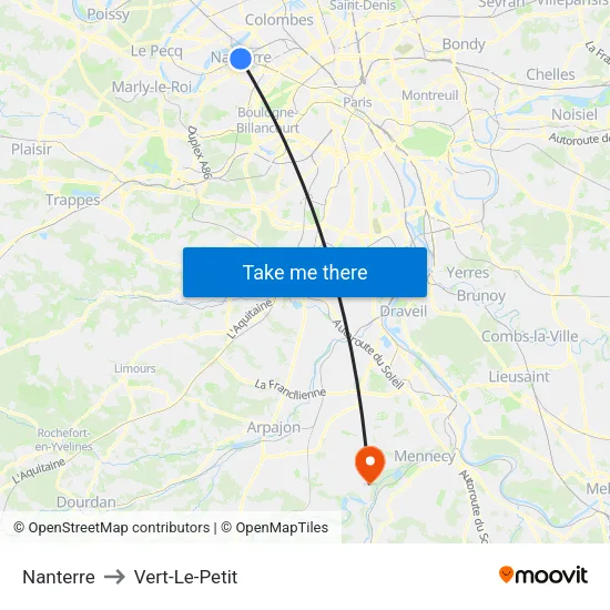Nanterre to Vert-Le-Petit map