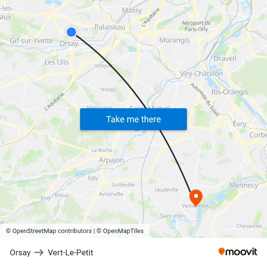 Orsay to Vert-Le-Petit map