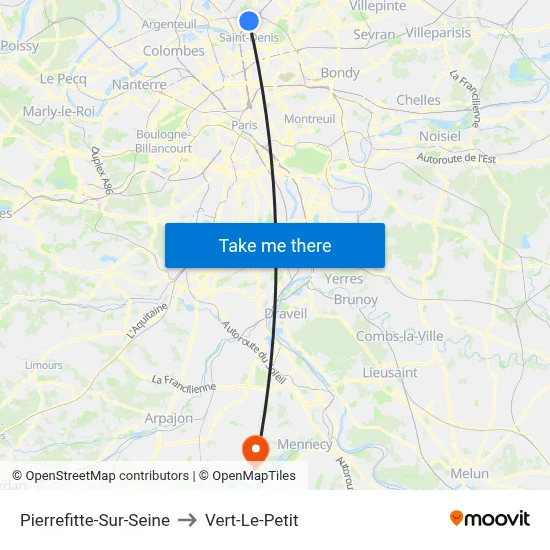 Pierrefitte-Sur-Seine to Vert-Le-Petit map