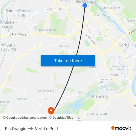 Ris-Orangis to Vert-Le-Petit map
