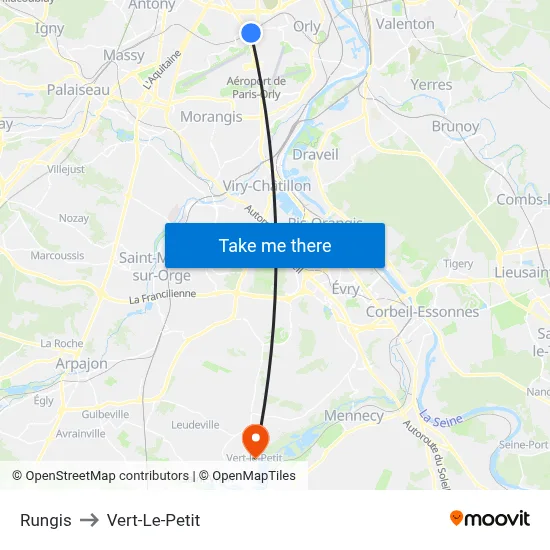 Rungis to Vert-Le-Petit map