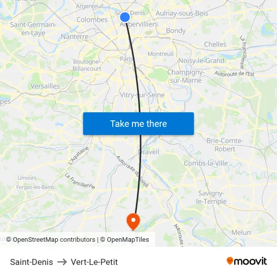 Saint-Denis to Vert-Le-Petit map