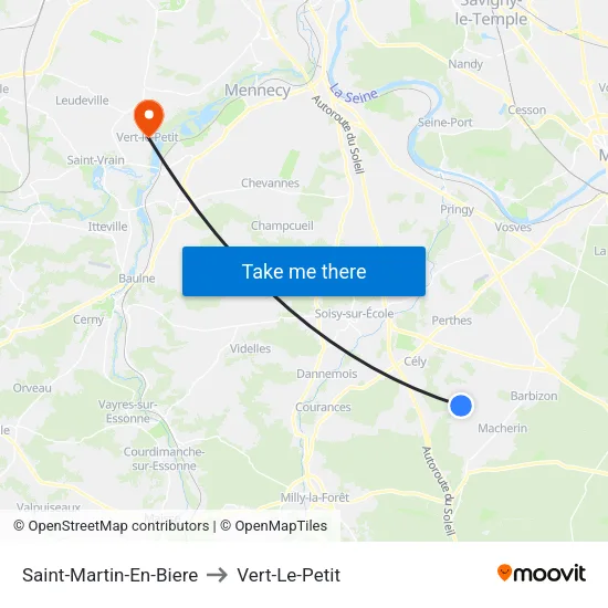 Saint-Martin-En-Biere to Vert-Le-Petit map