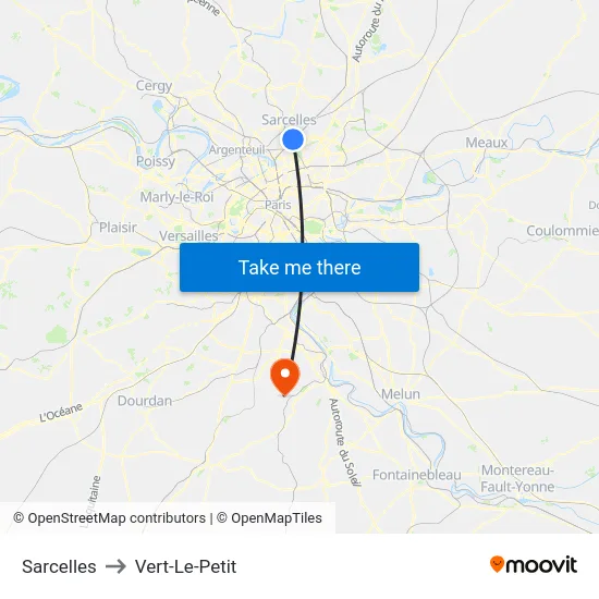 Sarcelles to Vert-Le-Petit map
