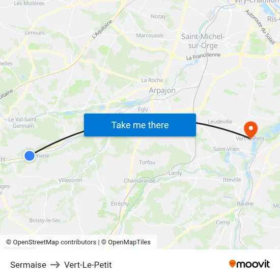 Sermaise to Vert-Le-Petit map