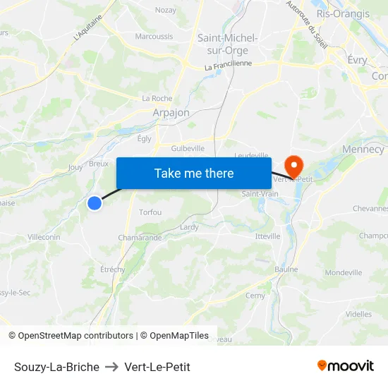 Souzy-La-Briche to Vert-Le-Petit map