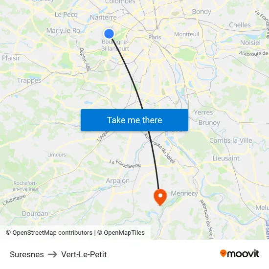 Suresnes to Vert-Le-Petit map