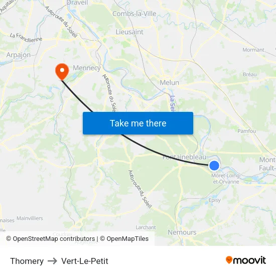 Thomery to Vert-Le-Petit map