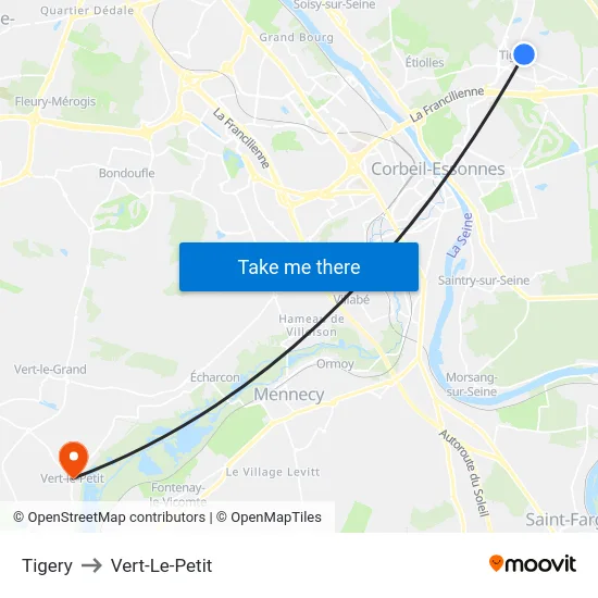 Tigery to Vert-Le-Petit map