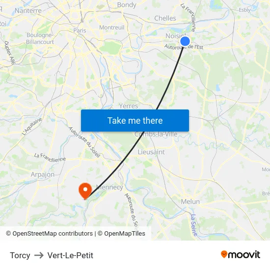 Torcy to Vert-Le-Petit map