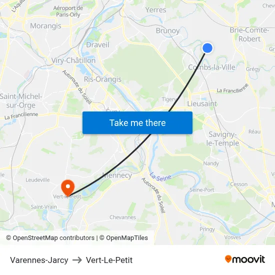 Varennes-Jarcy to Vert-Le-Petit map