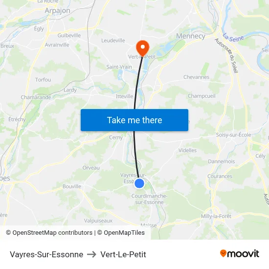 Vayres-Sur-Essonne to Vert-Le-Petit map