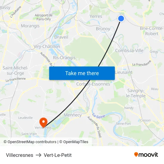 Villecresnes to Vert-Le-Petit map