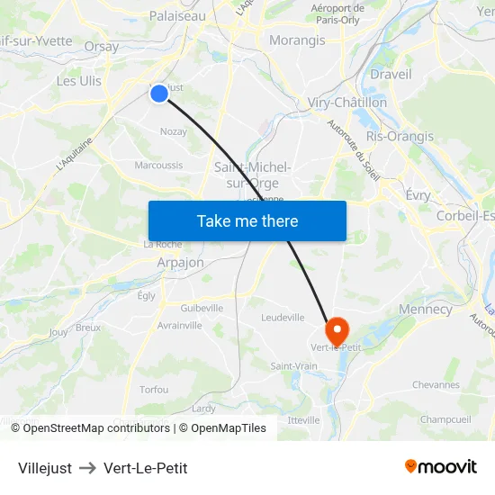 Villejust to Vert-Le-Petit map