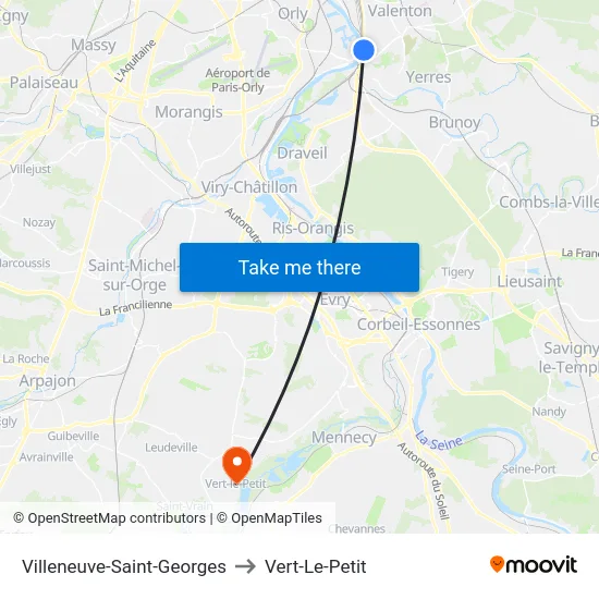 Villeneuve-Saint-Georges to Vert-Le-Petit map
