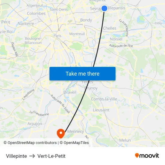 Villepinte to Vert-Le-Petit map