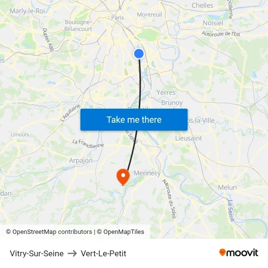 Vitry-Sur-Seine to Vert-Le-Petit map
