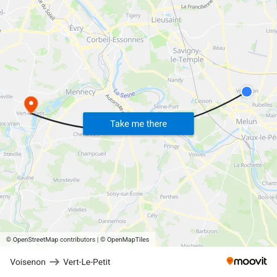 Voisenon to Vert-Le-Petit map