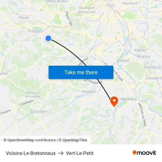 Voisins-Le-Bretonneux to Vert-Le-Petit map