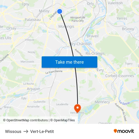 Wissous to Vert-Le-Petit map