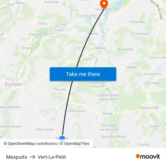 Mespuits to Vert-Le-Petit map