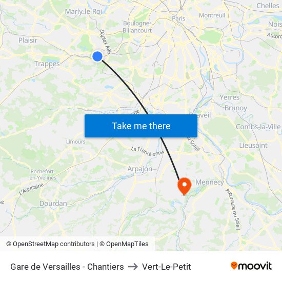 Gare de Versailles - Chantiers to Vert-Le-Petit map