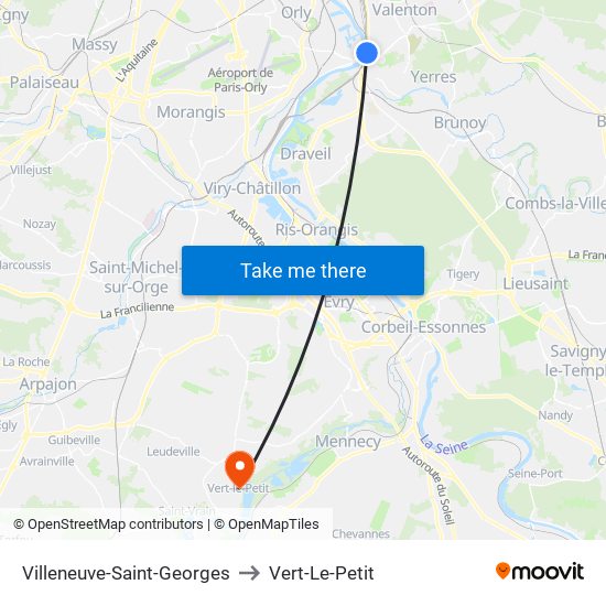 Villeneuve-Saint-Georges to Vert-Le-Petit map