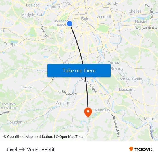 Javel to Vert-Le-Petit map
