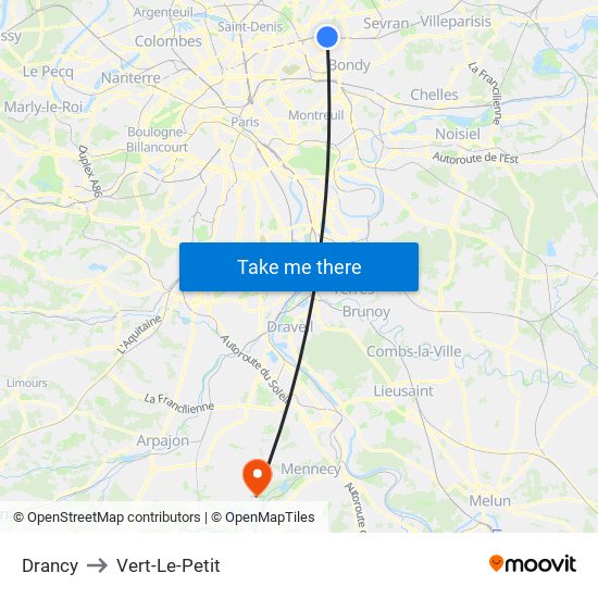 Drancy to Vert-Le-Petit map