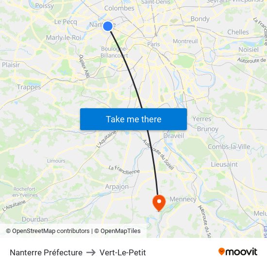 Nanterre Préfecture to Vert-Le-Petit map