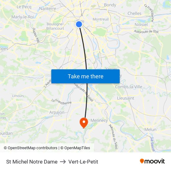 St Michel Notre Dame to Vert-Le-Petit map