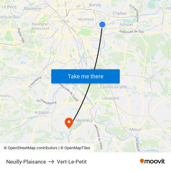 Neuilly-Plaisance to Vert-Le-Petit map