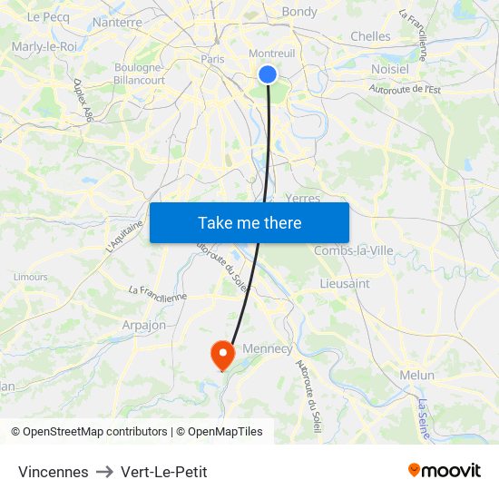 Vincennes to Vert-Le-Petit map