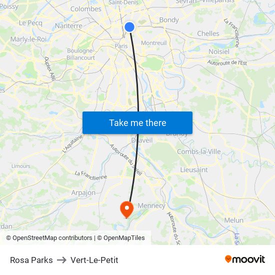 Rosa Parks to Vert-Le-Petit map