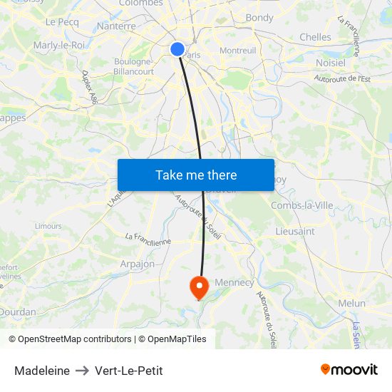 Madeleine to Vert-Le-Petit map