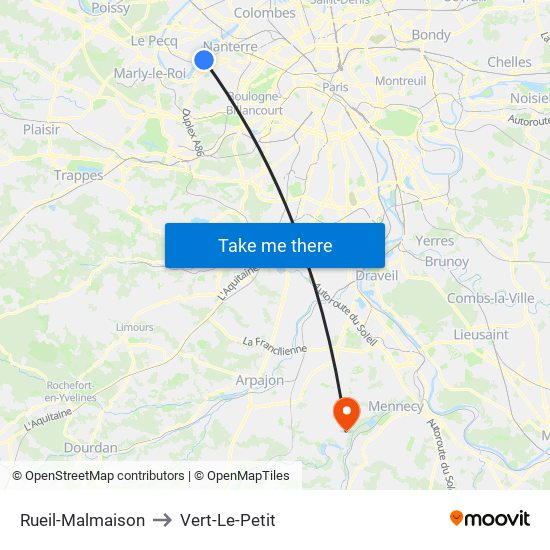 Rueil-Malmaison to Vert-Le-Petit map