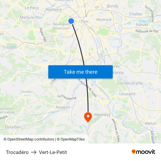 Trocadéro to Vert-Le-Petit map