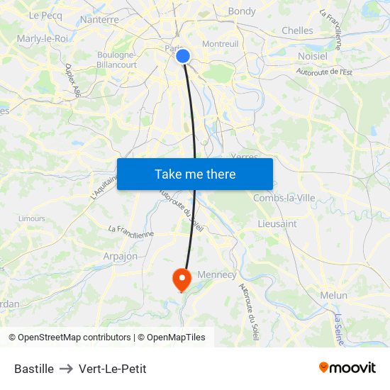Bastille to Vert-Le-Petit map
