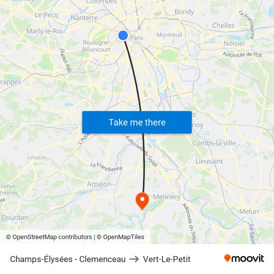 Champs-Élysées - Clemenceau to Vert-Le-Petit map