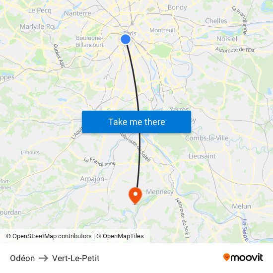 Odéon to Vert-Le-Petit map