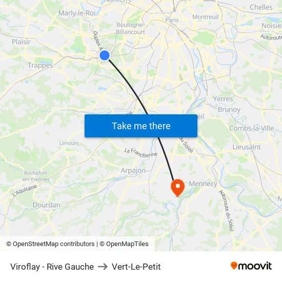 Viroflay - Rive Gauche to Vert-Le-Petit map