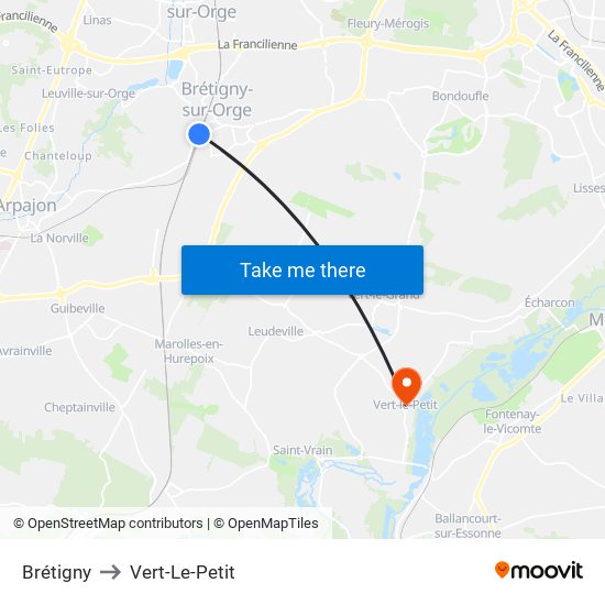 Brétigny to Vert-Le-Petit map