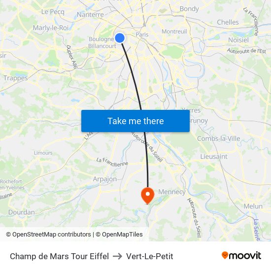 Champ de Mars Tour Eiffel to Vert-Le-Petit map