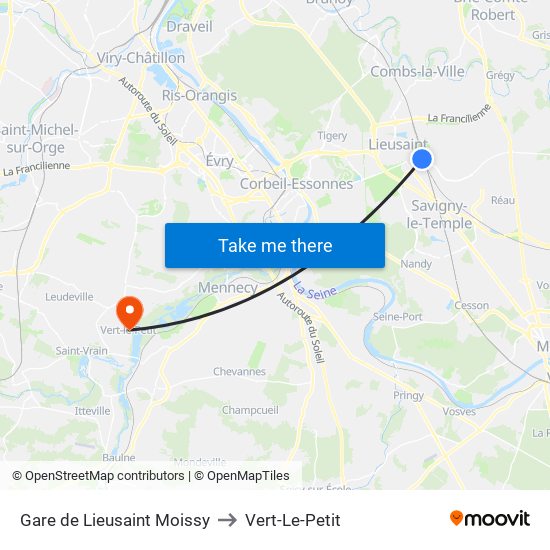 Gare de Lieusaint Moissy to Vert-Le-Petit map