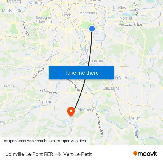 Joinville-Le-Pont RER to Vert-Le-Petit map