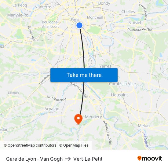Gare de Lyon - Van Gogh to Vert-Le-Petit map