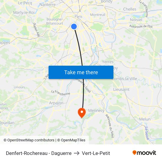 Denfert-Rochereau - Daguerre to Vert-Le-Petit map